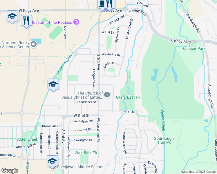 map of restaurants, bars, coffee shops, grocery stores, and more near 114 West Arnold Street in Bozeman