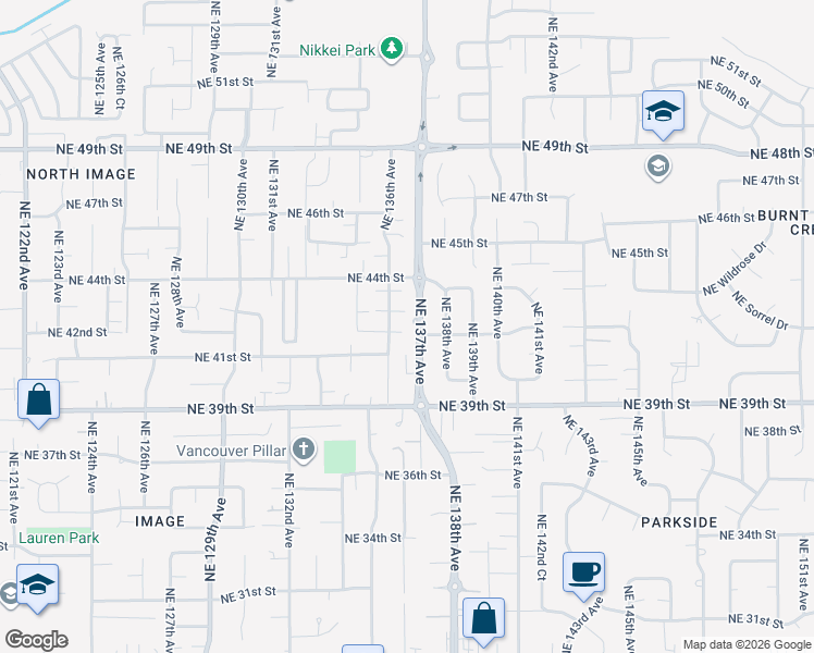 map of restaurants, bars, coffee shops, grocery stores, and more near 4216 Northeast 137th Avenue in Vancouver
