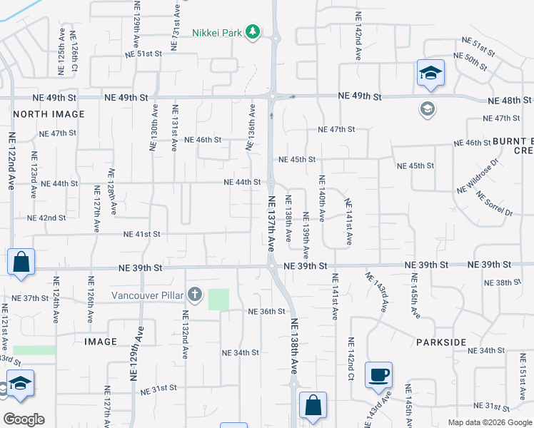 map of restaurants, bars, coffee shops, grocery stores, and more near 4210 Northeast 137th Avenue in Vancouver