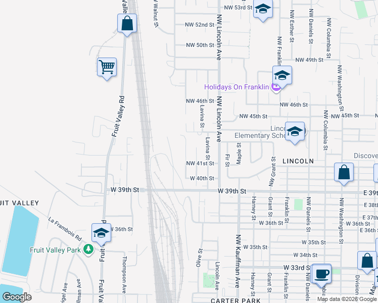 map of restaurants, bars, coffee shops, grocery stores, and more near 4117 Northwest Olive Street in Vancouver