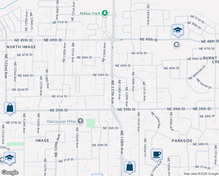 map of restaurants, bars, coffee shops, grocery stores, and more near 4214 Northeast 137th Avenue in Vancouver