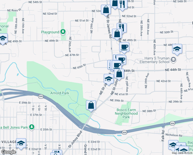 map of restaurants, bars, coffee shops, grocery stores, and more near 3004 Northeast 42nd Street in Vancouver