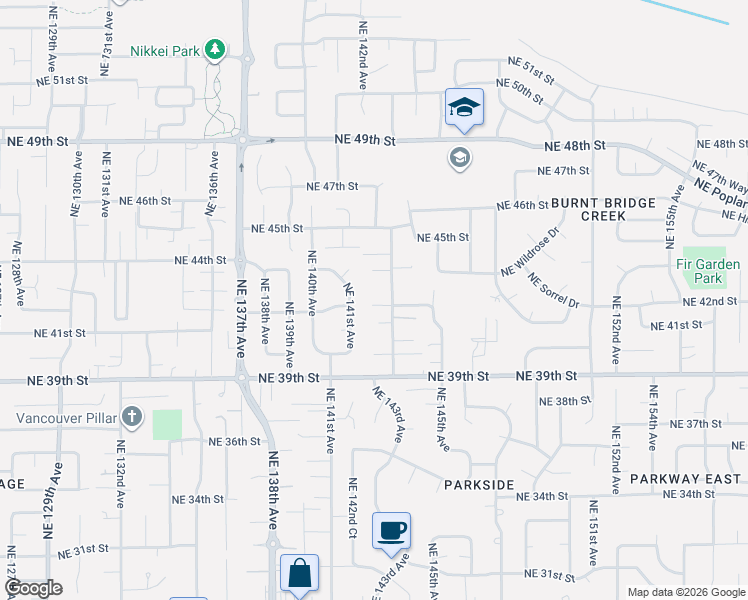 map of restaurants, bars, coffee shops, grocery stores, and more near 14220 Northeast 42nd Street in Vancouver