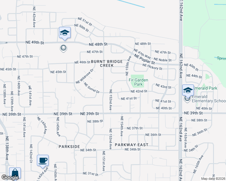 map of restaurants, bars, coffee shops, grocery stores, and more near 15204 Northeast 42nd Street in Vancouver