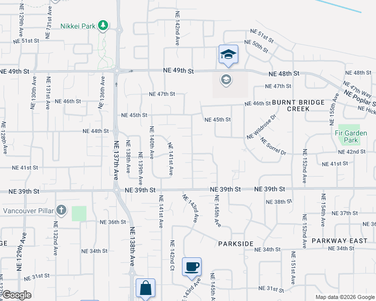 map of restaurants, bars, coffee shops, grocery stores, and more near 4200 Northeast 143rd Avenue in Vancouver