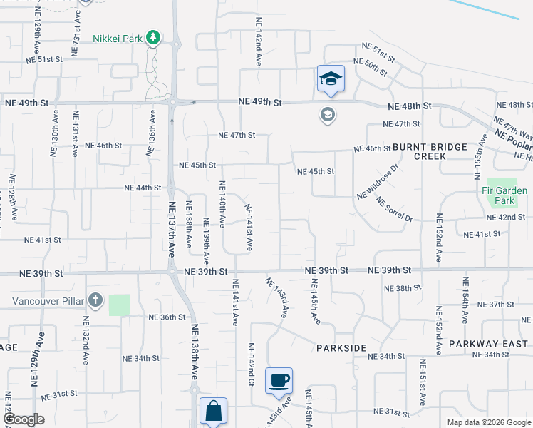 map of restaurants, bars, coffee shops, grocery stores, and more near 14220 Northeast 42nd Street in Vancouver