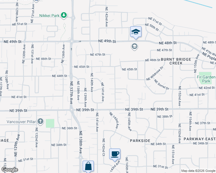 map of restaurants, bars, coffee shops, grocery stores, and more near 14214 Northeast 42nd Street in Vancouver