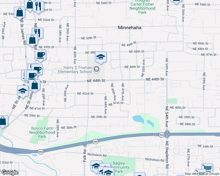 map of restaurants, bars, coffee shops, grocery stores, and more near 4216 Northeast 45th Avenue in Vancouver