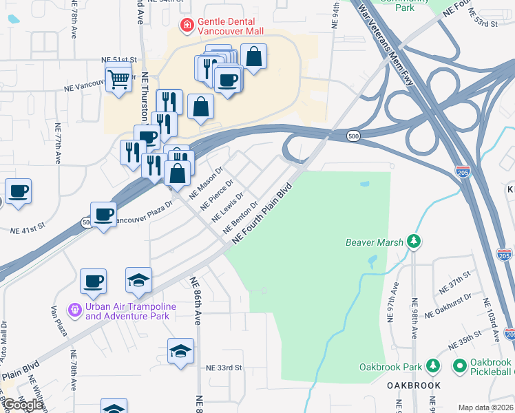 map of restaurants, bars, coffee shops, grocery stores, and more near 8823 Northeast Benton Drive in Vancouver