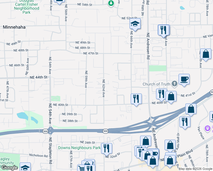 map of restaurants, bars, coffee shops, grocery stores, and more near 6203 Northeast 43rd Street in Vancouver
