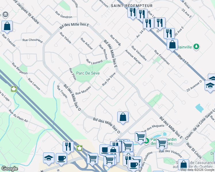 map of restaurants, bars, coffee shops, grocery stores, and more near 791 Rue De Sève in Sainte-Thérèse