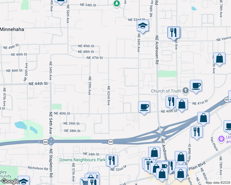 map of restaurants, bars, coffee shops, grocery stores, and more near 6209 Northeast 43rd Street in Vancouver