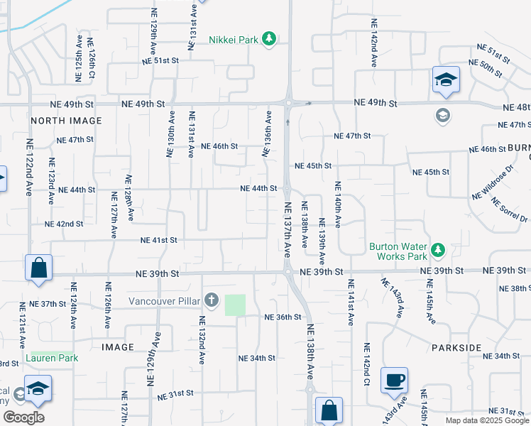 map of restaurants, bars, coffee shops, grocery stores, and more near 4222 Northeast 136th Avenue in Vancouver