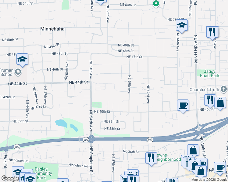map of restaurants, bars, coffee shops, grocery stores, and more near 4300 Northeast 57th Place in Vancouver
