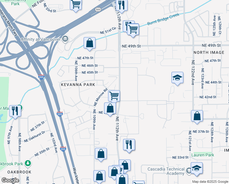 map of restaurants, bars, coffee shops, grocery stores, and more near 11105 Northeast 43rd Circle in Vancouver