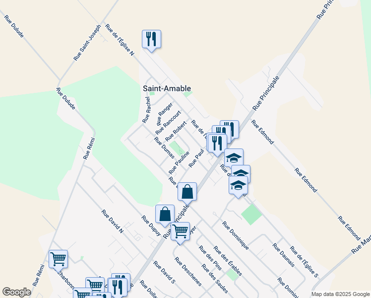 map of restaurants, bars, coffee shops, grocery stores, and more near 559 Rue Denise in Saint-Amable