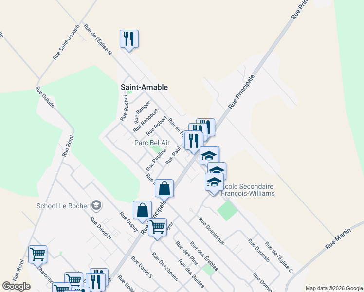 map of restaurants, bars, coffee shops, grocery stores, and more near 984 Rue Paul in Saint-Amable