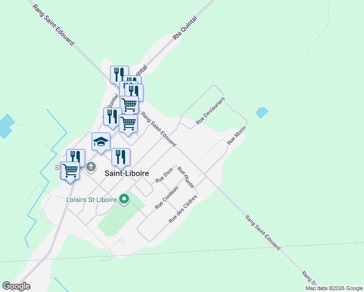 map of restaurants, bars, coffee shops, grocery stores, and more near 1840 Rang Saint-Edouard in Saint-Liboire