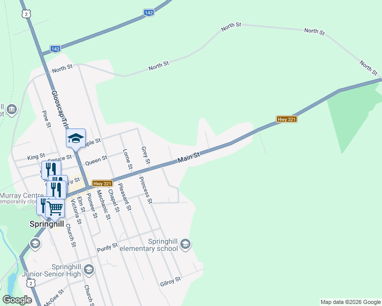 map of restaurants, bars, coffee shops, grocery stores, and more near 156 Highway 321 in Springhill