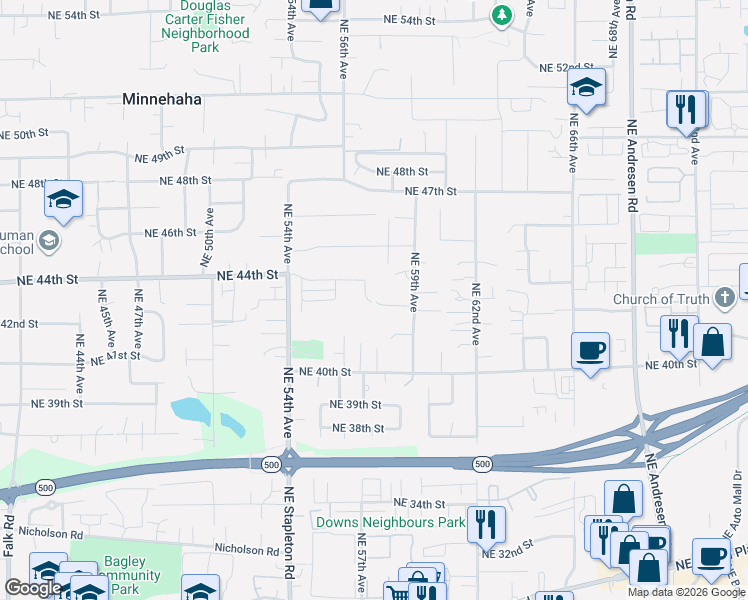 map of restaurants, bars, coffee shops, grocery stores, and more near 4315 Northeast 57th Place in Vancouver