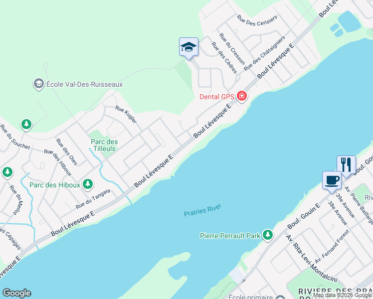 map of restaurants, bars, coffee shops, grocery stores, and more near 7556 Boulevard Lévesque Est in Laval