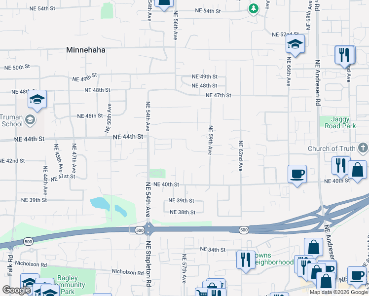 map of restaurants, bars, coffee shops, grocery stores, and more near 4300 Northeast 57th Place in Vancouver
