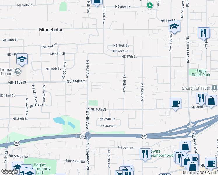 map of restaurants, bars, coffee shops, grocery stores, and more near 4300 Northeast 57th Place in Vancouver