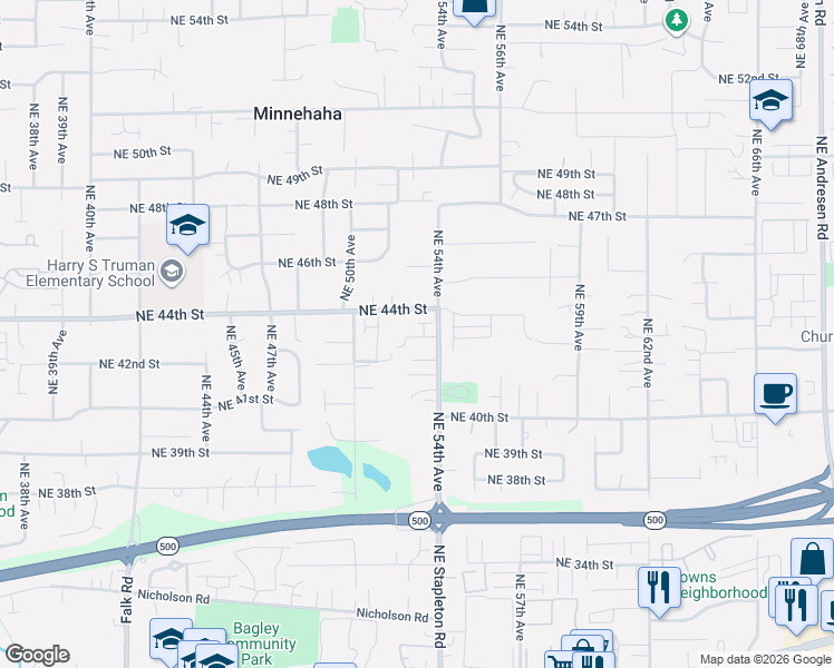 map of restaurants, bars, coffee shops, grocery stores, and more near 5208 Northeast 42nd Circle in Vancouver
