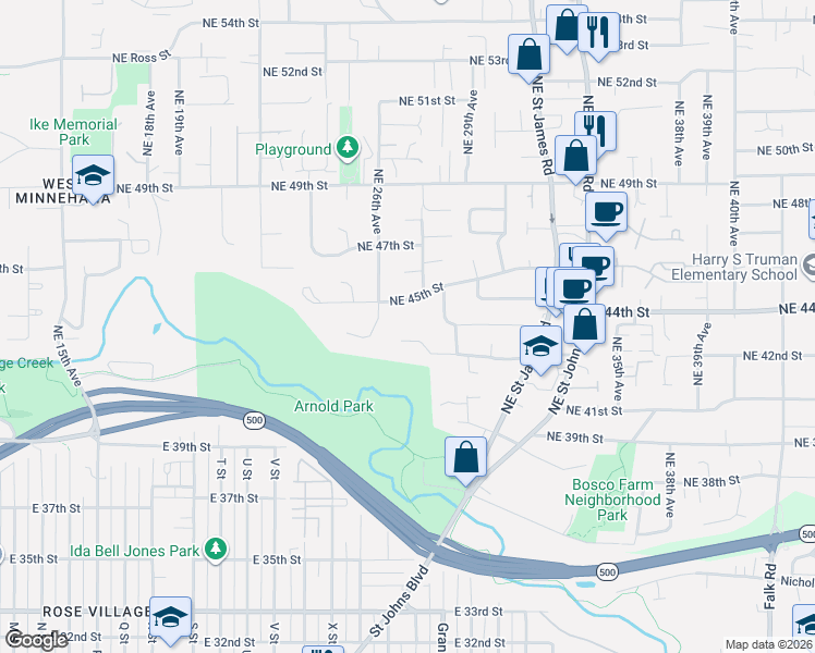map of restaurants, bars, coffee shops, grocery stores, and more near 2714 Northeast 42nd Circle in Vancouver