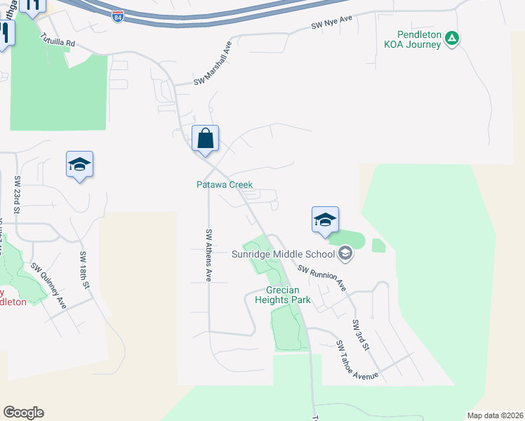 map of restaurants, bars, coffee shops, grocery stores, and more near 1780 Southwest 18th Street in Pendleton
