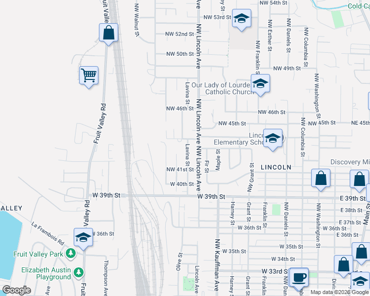 map of restaurants, bars, coffee shops, grocery stores, and more near 4202 Northwest Lavina Street in Vancouver