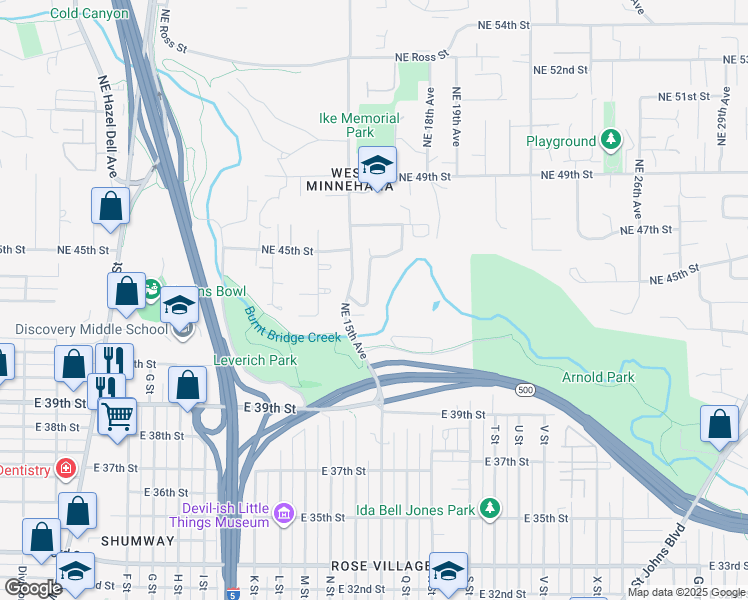 map of restaurants, bars, coffee shops, grocery stores, and more near 4311 Northeast Valley View Lane in Vancouver