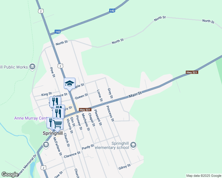 map of restaurants, bars, coffee shops, grocery stores, and more near 3 Grey Street in Springhill