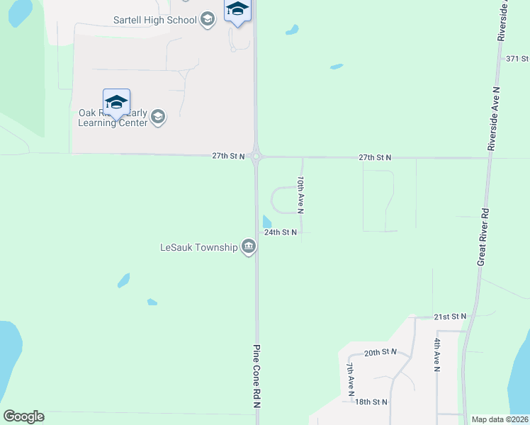 map of restaurants, bars, coffee shops, grocery stores, and more near 1029 24th Street North in Sartell