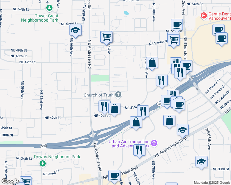 map of restaurants, bars, coffee shops, grocery stores, and more near 7250 Northeast 41st Street in Vancouver