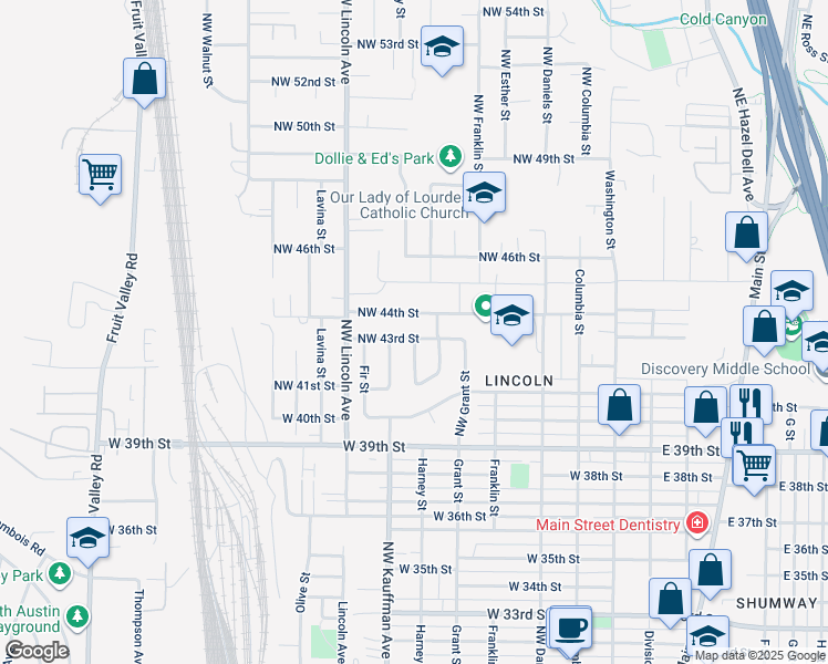 map of restaurants, bars, coffee shops, grocery stores, and more near 800 Northwest 43rd Street in Vancouver