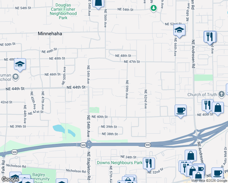 map of restaurants, bars, coffee shops, grocery stores, and more near 4315 Northeast 57th Place in Vancouver
