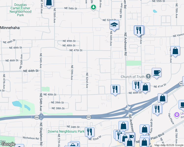 map of restaurants, bars, coffee shops, grocery stores, and more near 6228 Northeast 43rd Street in Vancouver