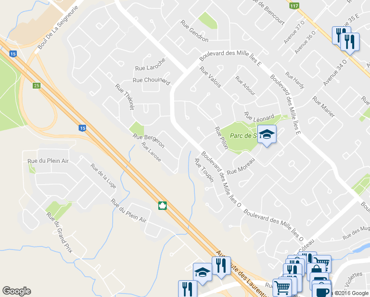 map of restaurants, bars, coffee shops, grocery stores, and more near 824 Rue Bazinet in Sainte-Thérèse
