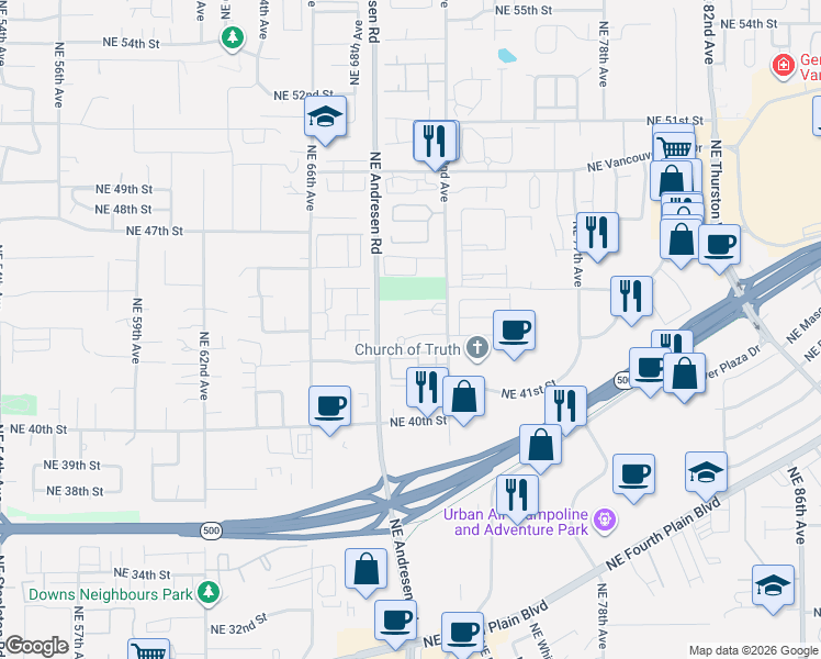 map of restaurants, bars, coffee shops, grocery stores, and more near 7006 Northeast 43rd Street in Vancouver