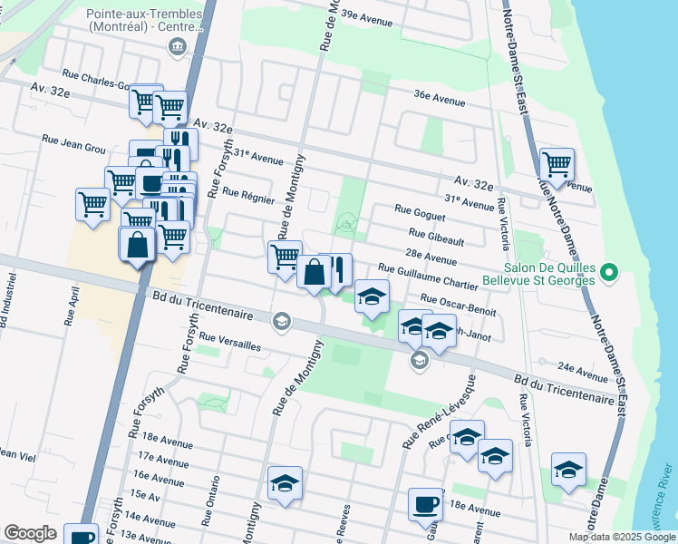 map of restaurants, bars, coffee shops, grocery stores, and more near 12815 Rue Ubald-Paquin in Montrã©Al