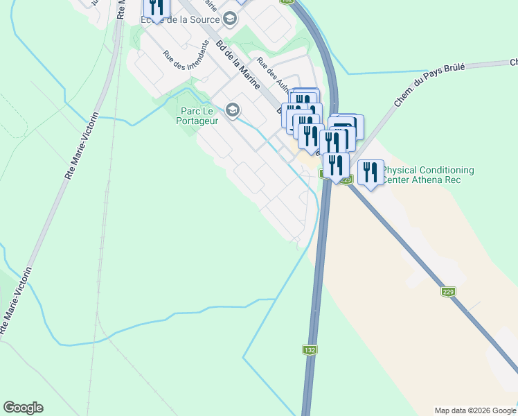 map of restaurants, bars, coffee shops, grocery stores, and more near 500 Rue de la Tenure in Varennes