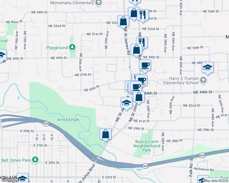 map of restaurants, bars, coffee shops, grocery stores, and more near 3011 Northeast 44th Street in Vancouver
