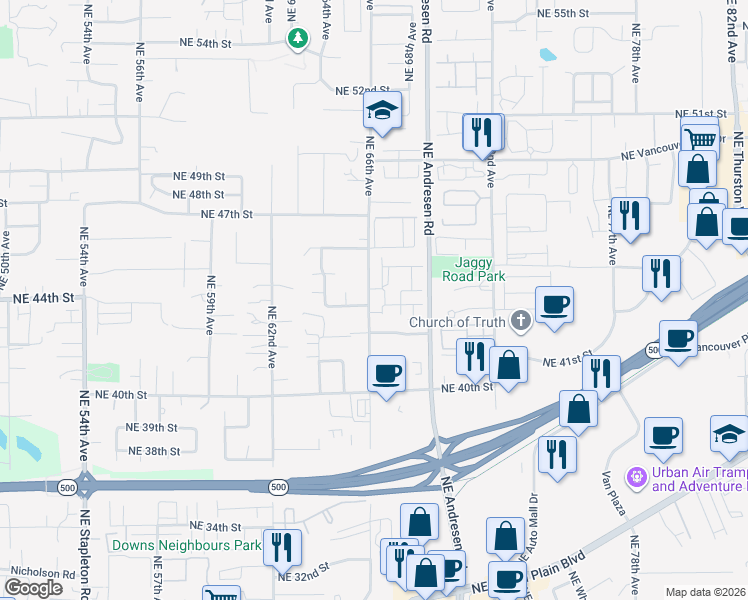map of restaurants, bars, coffee shops, grocery stores, and more near 4317 Northeast 66th Avenue in Vancouver