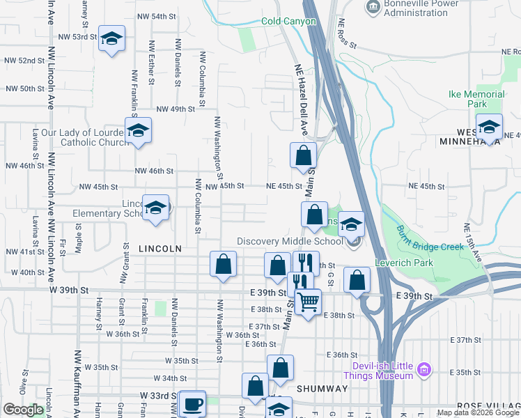 map of restaurants, bars, coffee shops, grocery stores, and more near 119 East 44th Street in Vancouver