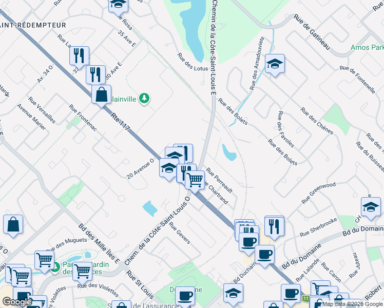 map of restaurants, bars, coffee shops, grocery stores, and more near 28 Chemin de la Côte-Saint-Louis O in Blainville