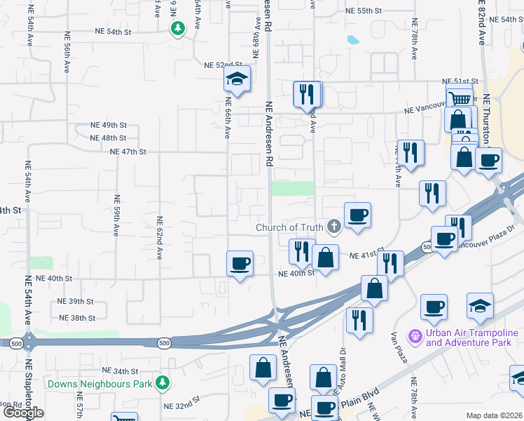 map of restaurants, bars, coffee shops, grocery stores, and more near 4317 Northeast 66th Avenue in Vancouver