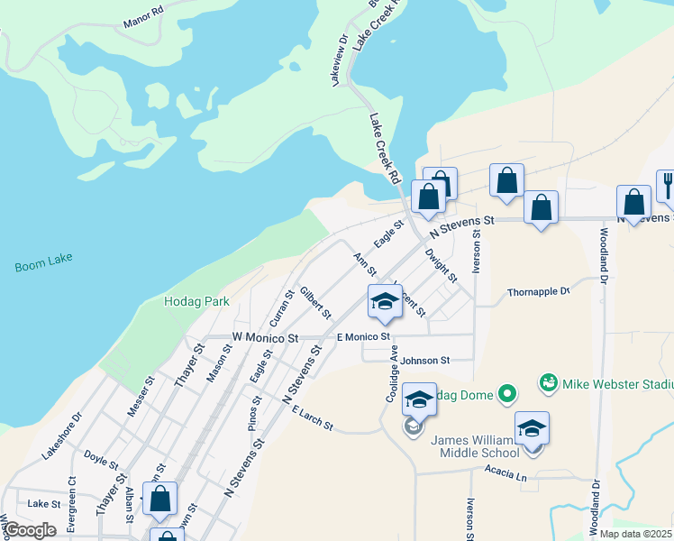 map of restaurants, bars, coffee shops, grocery stores, and more near 1356 Curran Street in Rhinelander