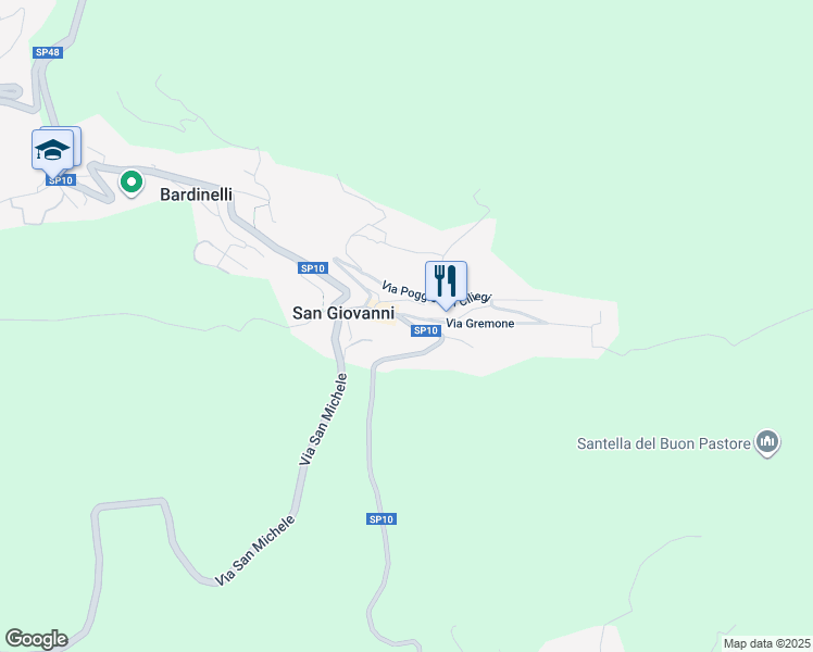 map of restaurants, bars, coffee shops, grocery stores, and more near 37 Via San Giovanni in Polaveno