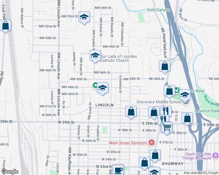 map of restaurants, bars, coffee shops, grocery stores, and more near 414 NW 44th St in Vancouver